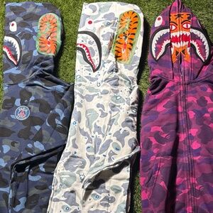 A Bathing Ape BAPE Shark Graphic Full Zip Fleece Hoodie